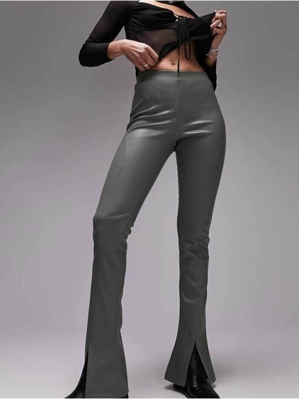 NWOT TopShop Faux Leather Flare Trousers. Size 6